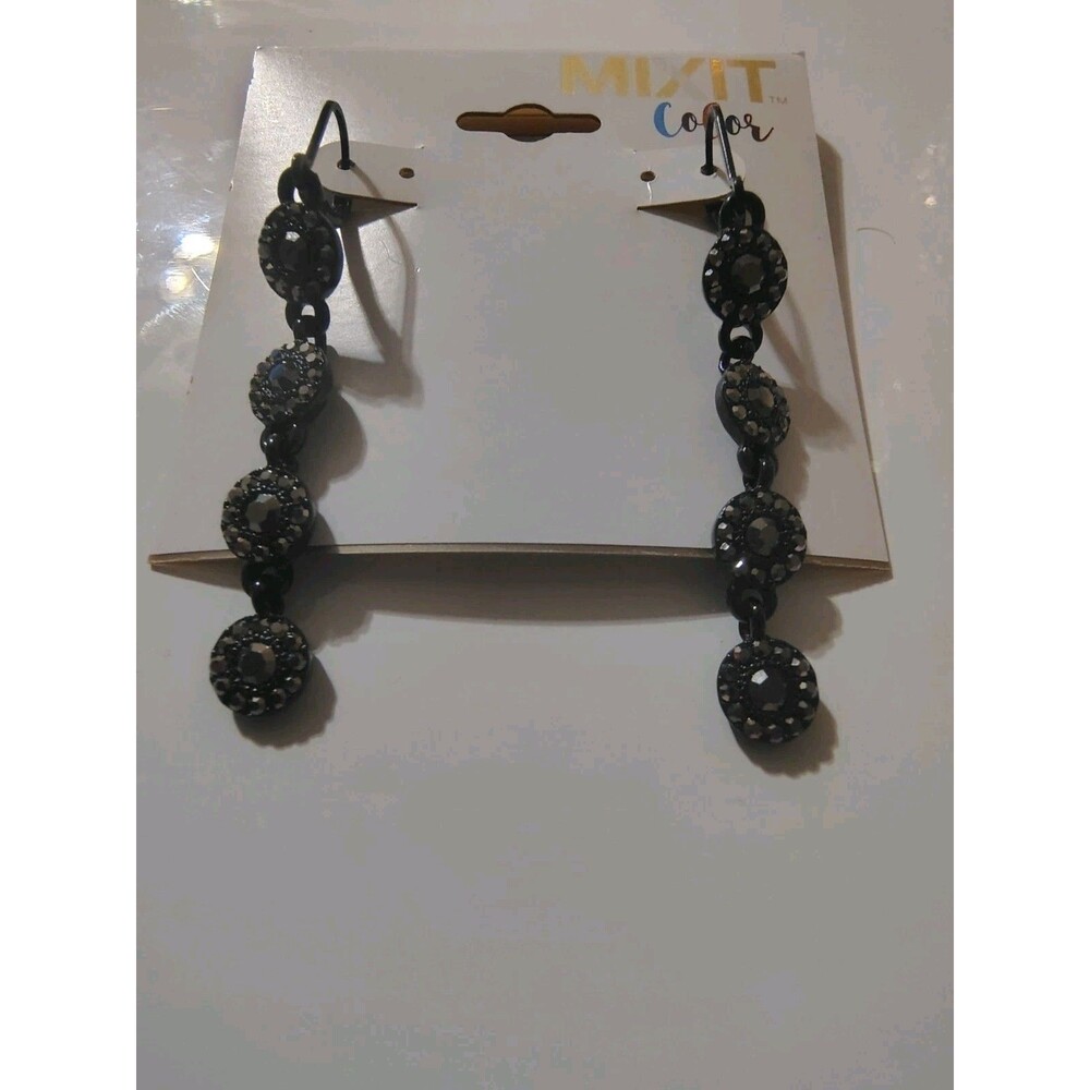 Mixit Color Black Drop Dangle  Earrings Approx 2" - Picture 2 of 3